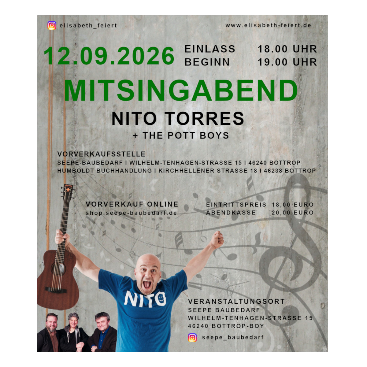 Nr. 04 // 12.09.2026 Eintrittskarte "Mitsingabend" Nito Torres + The Pott Boys