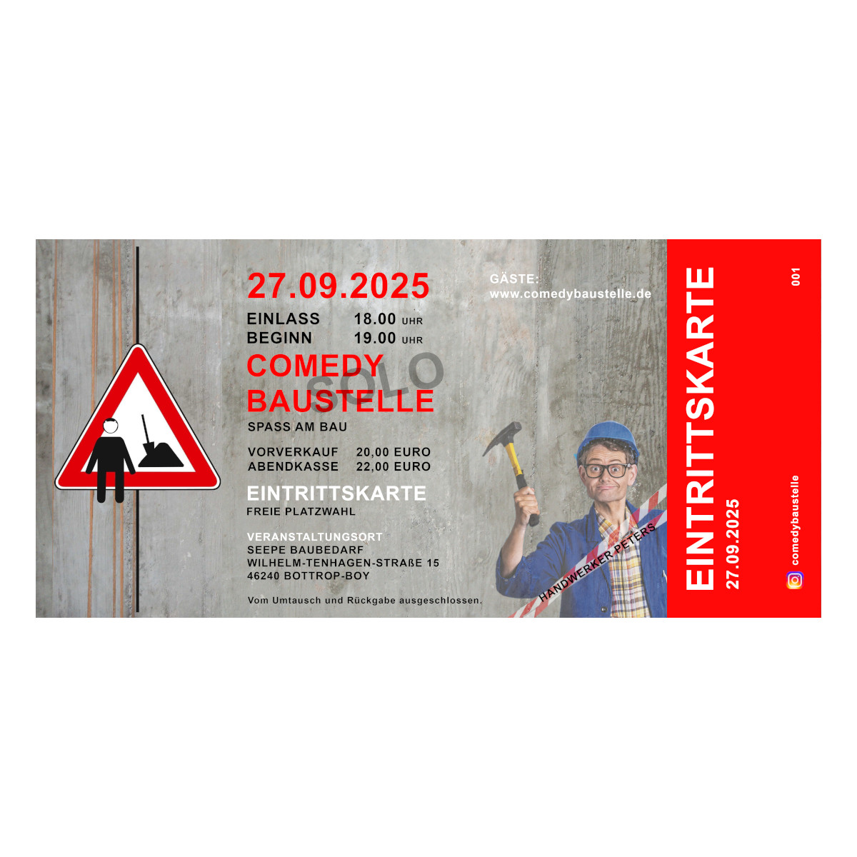 27.09.2025 Eintrittskarte "Comedybaustelle Solo"