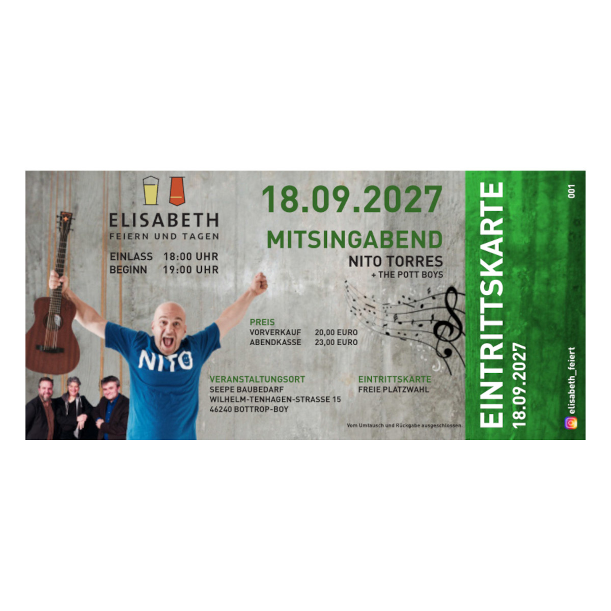 Nr. 02 // 18.09.2027 Eintrittskarte "Mitsingabend" Nito Torres + The Pott Boys 