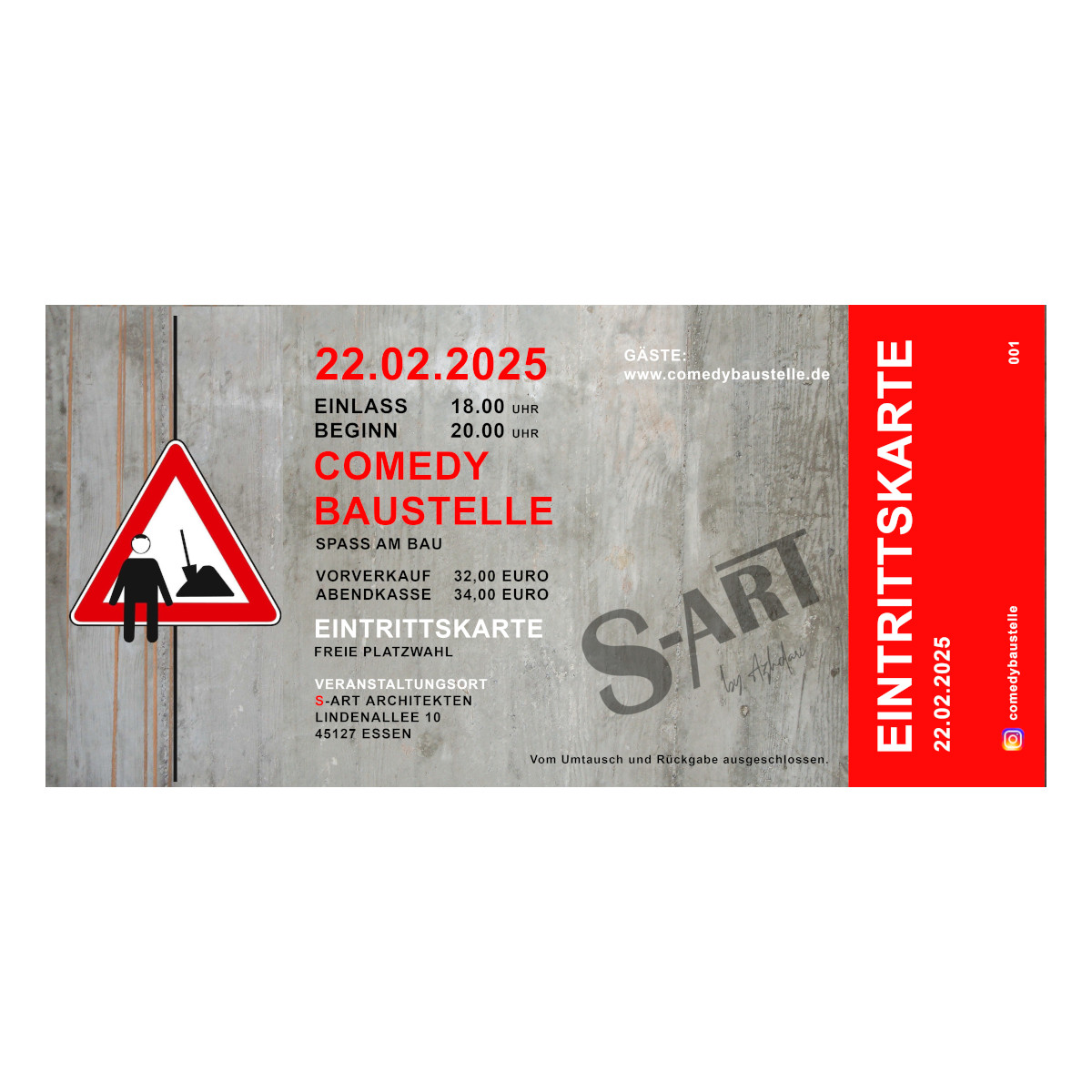 22.02.2025 Eintrittskarte "Comedybaustelle" präsentiert von S-Art by Azhdari