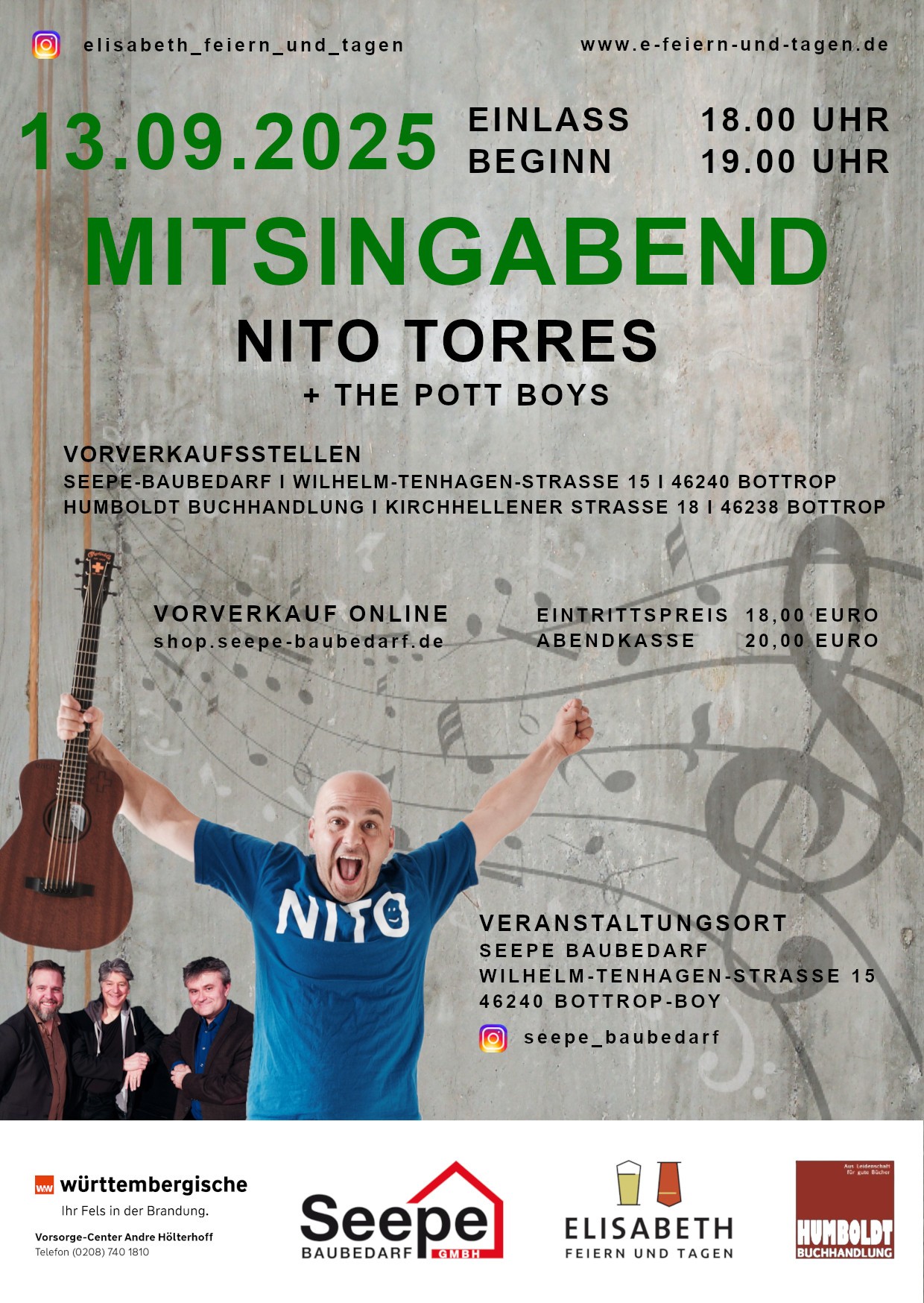 Nr. 05 - 13.09.2025 Eintrittskarte "Mitsingabend" Nito Torres + The Pott Boys